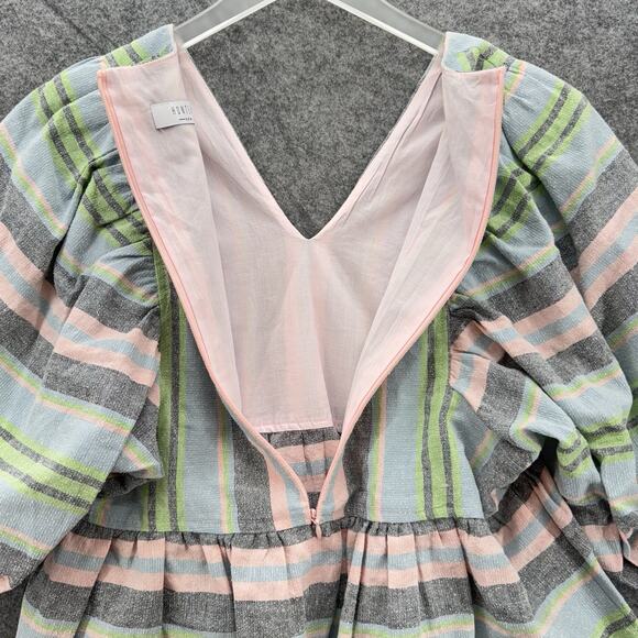 Tuckernuck Womens Hunter Bell Landry Stripe Top Size S Pastel Pink Blue Linen - Picture 9 of 11